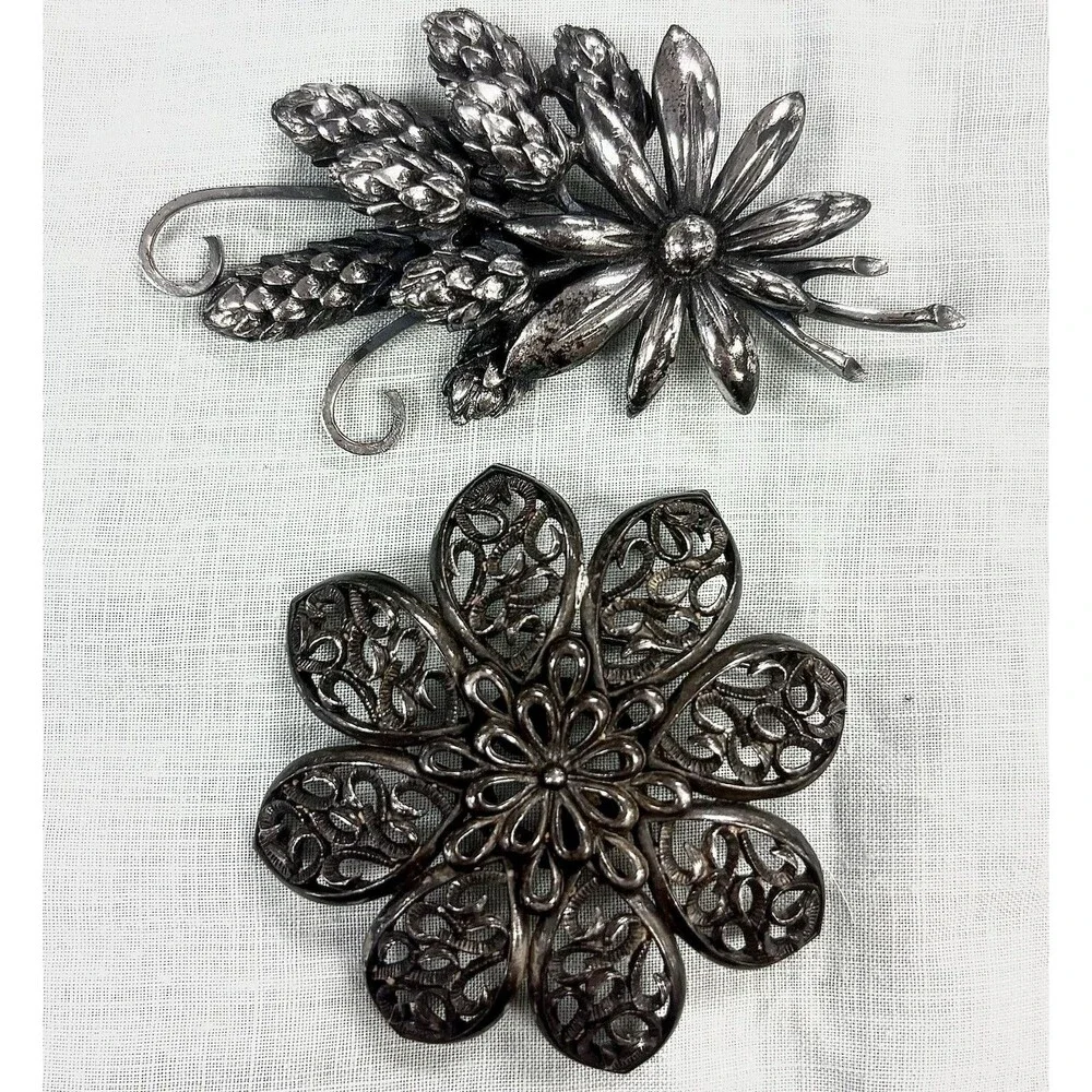 VTG Botticelli Silver Tone Floral Brooch Filigree Flower Brooch Lot Mid Century